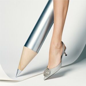 New! Aquazzura Silver Embellished Heels